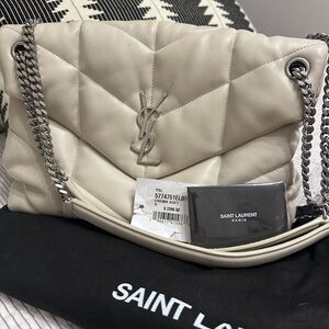 Saint Laurent Cream Quilted Chevron Shoulder Bag